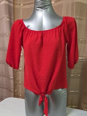 Red casual rayon spandex shirt